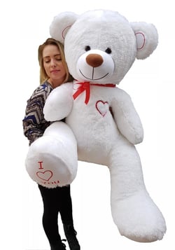 Nounours en peluche énorme Teddy Bear 75+85 blanc - rouge - Velinda