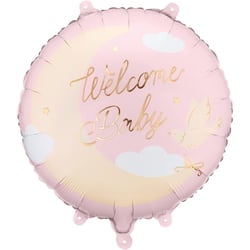Ballon Aluminium Hélium  Welcome Baby  Rose Clair   Ø 35 cm