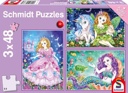 Puzzle 48 pièces - Princesse, Fée, et Sirène (3x48 Pièces) - Schmidt Spiele