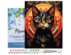 Peinture par Numéro Figured'Art avec Cadre - Chat noir Art Déco - Kit de Loisir Créatif DIY Numéro d'Art Complet - 40x50cm toile tendue sur châssis