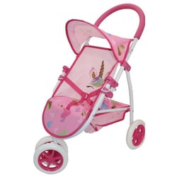 Poussette 3 roues rose licornes et coeurs poupee - poussette jogger, sport - accessoire poupon