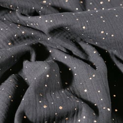 Tissu Double gaze Lina Pois dorés sur fond Noir