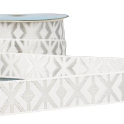 Disquette 25m galon jacquard géométrique 26mm Blanc/argent