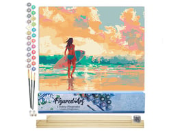 Peinture par Numéro Figured'Art - Surfeuse à l'aube - Kit de Loisir Créatif DIY Numéro d'Art Complet - 40x50cm toile roulée + châssis en bois à monter