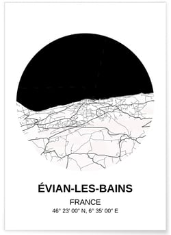 Affiche Carte Évian-les-Bains | A3 : 29,7x42cm