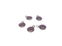 5 breloques rondes 6mm émaillées violet - base en acier inoxydable