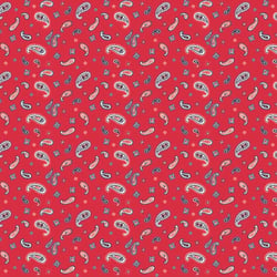 Tissu Coton imprimé Bandana blanc et rouge sur fond Rouge