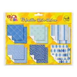 Feuilles de papier -  Scrapbooking – Assortiment 12 feuilles – 30,5 x 30,5 cm – Tons bleus