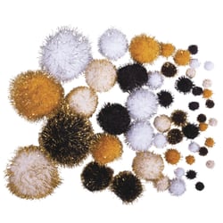 Pompons metallic, assortis, noir - or, coul.+tailles assorties, 50 pces