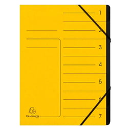 Trieur agrafé avec élastiques intérieur noir 7 compartiments - A4 - Jaune - x 10 - Exacompta