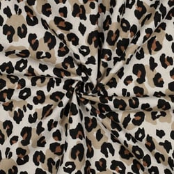 Tissu Toile Coton Canvas aspect Lin Léopard Noir sur fond Naturel