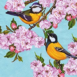 Lot de 20 serviettes jetables Ambiente - Oiseau Cerisier - Papier - Multicolore - 33 x 33 cm