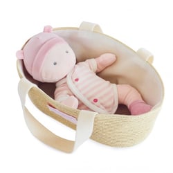 Poupon - Poupée chiffon avec couffin rose et blanc - 28 cm - Doudou et compagnie