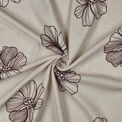 Tissu Viscose Lin Yoko brodé grandes fleurs sur fond Naturel