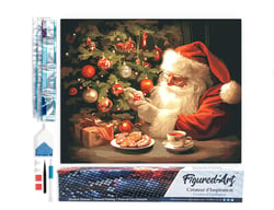 Diamond Painting Broderie Diamant Figured’Art 40x50cm toile entière roulée avec diamants carrés - Soirée du Père Noël Joyeux