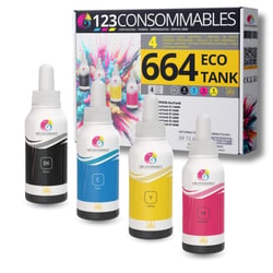 Pack compatible avec EPSON 664 ECOTANK 4 bouteilles d'encre - 123CONSOMMABLES
