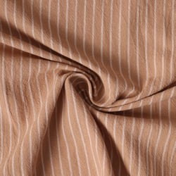 Tissu Polycoton Victor rayures Blanches 5mm sur fond Beige nougat - Au mètre