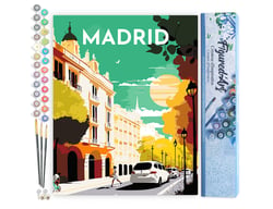 Peinture par Numéro Figured'Art - Affiche Vintage Madrid - Kit de Loisir Créatif DIY Numéro d'Art Complet - 40x50cm sans châssis en bois