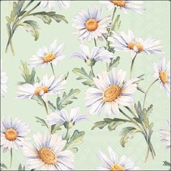 Lot de 4 serviettes en papier découpage collage 33 cm FLEUR MARGUERITTE FOND VERT F 830