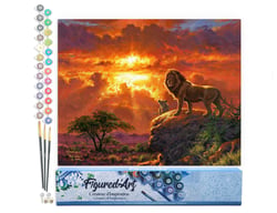 Peinture par Numéro Figured'Art - Lion au coucher de soleil - Kit de Loisir Créatif DIY Numéro d'Art Complet - 40x50cm sans châssis en bois