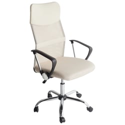 Chaise de Bureau Beige en Cuir Pu et Tissu Moderne Maillé Design Sportif Rotation à 360° Mécanisme d'Inclinaison Durable