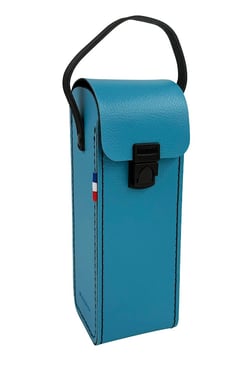 Sacoche rigide bleu aqua pour 3 boules de pétanque + cochonnet avec poignée en cuir - Maroquinor