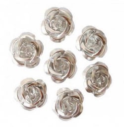 50 PERLES en ALUMINIUM ARGENTE clair forme fleur rose 7 mm - creation bijoux