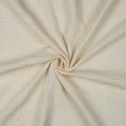 Tissu Double gaze de Coton brodé Fleuris Louisa sur fond Ecru
