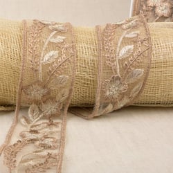Bobine 10m galon fleurs brodées 45mm Beige