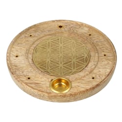 Porte-encens fleur de vie en bois de manguier