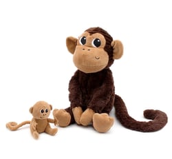 Peluche singe Zazou maman et son bébé marron chocolat
