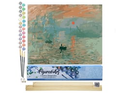 Peinture par Numéro Figured'Art - Monet Impression Soleil Levant - Kit de Loisir Créatif DIY Numéro d'Art Complet - 40x50cm toile roulée + châssis en bois à monter
