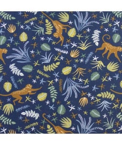 Tissu coton enfant jungle de 150 cm de largeur Bleu vendu par 50 cm