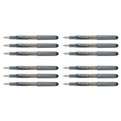 Lot de 12 Stylo plume jetable PILOT V-Pen - Noir - Pointe moyenne 0,4 mm