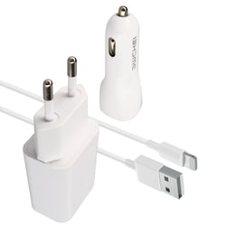 Avizar Pack Chargeur Secteur et Allume Cigare PD 3.0 2.1A avec Câble Lightning Blanc
