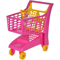 Chariot de supermarche rose et jaune - marchande - jeu d'imitation - supermarche, epicerie