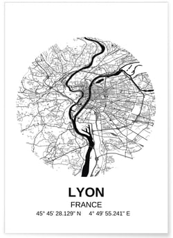Poster Carte Lyon | A3 : 29,7x42cm