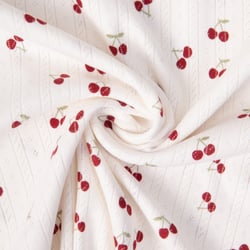 Tissu Jersey 100% Coton ajouré Baby petites cerises sur fond Ecru