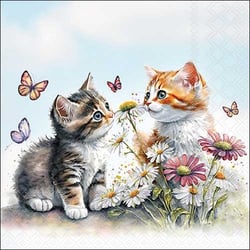 Lot de 4 serviettes en papier découpage collage 33 cm CHATONS FLEUR PAPILLON A 603