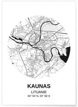 Affiche Carte Kaunas | A3 : 29,7x42cm