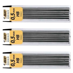 Mine de rechange - BIC - HI-POLYMER - HB - 0,5 mm - Lot de 3 étuis de 12 mines