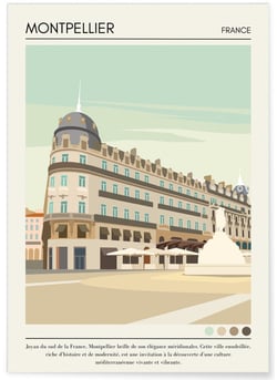 Affiche ville Montpellier Vintage | A3 : 29,7x42cm