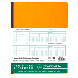 Piqûre 32x25cm Journal de caisse ou banque 5 débit - 5 crédit 33 lignes 80 pages - Couleurs assorties - Exacompta