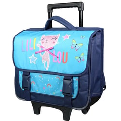 Cartable à roulettes Lililou Chat 38 CM Trolley Haut de gamme Bleu