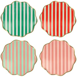 8 Assiettes Festives à Rayures avec Finition Dorée