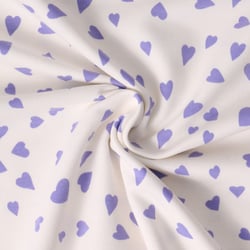 Tissu Sweat léger French Terry Capucine cœurs Violets sur fond Blanc