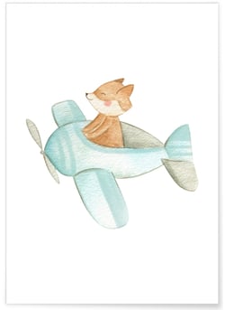 Affiche Enfant Renard Avion | A3 : 29,7x42cm