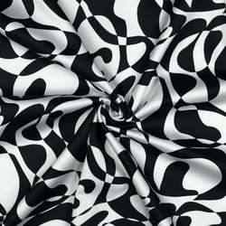 Tissu Coton satiné Iris motif abstrait Noir sur fond Blanc