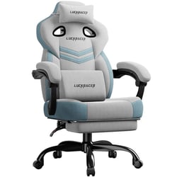 Chaise gaming ergonomique LUCKRACER - Tissu - Gris - Repose-pieds - 50 x 50 x 100 cm