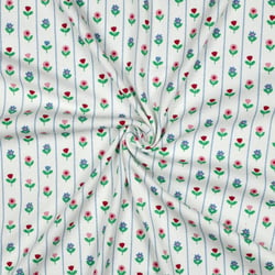 Tissu Jersey Coton imprimé Rayures fleuris Melodie vert sur fond Blanc